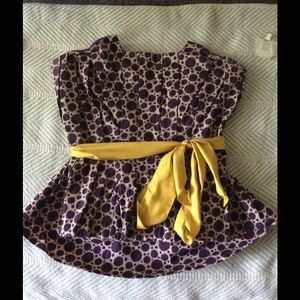 Anthropologie strapless peplum top with sash