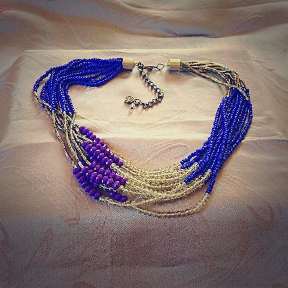 Boho crystal blue and gunmetal necklace