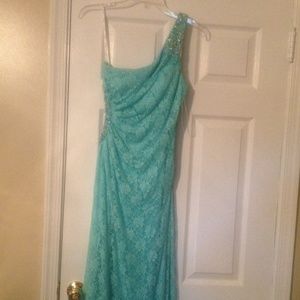 Turquoise lace prom dress