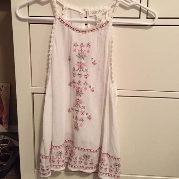Forever 21 Tops - White tank with colored stitching