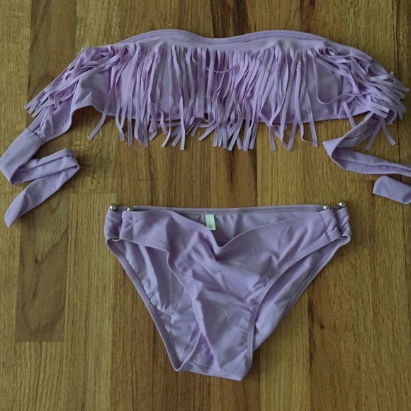 Super cute lavender fringe top bikini