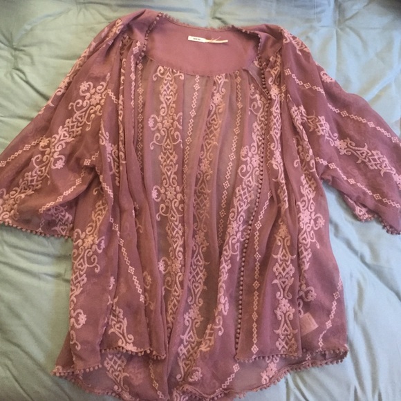 muave embroidered mid length kimono