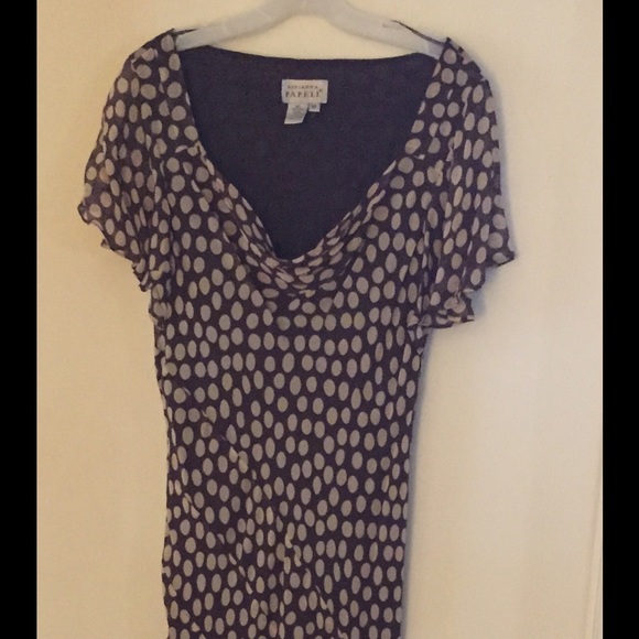 Brown silk polka dot tea dress.