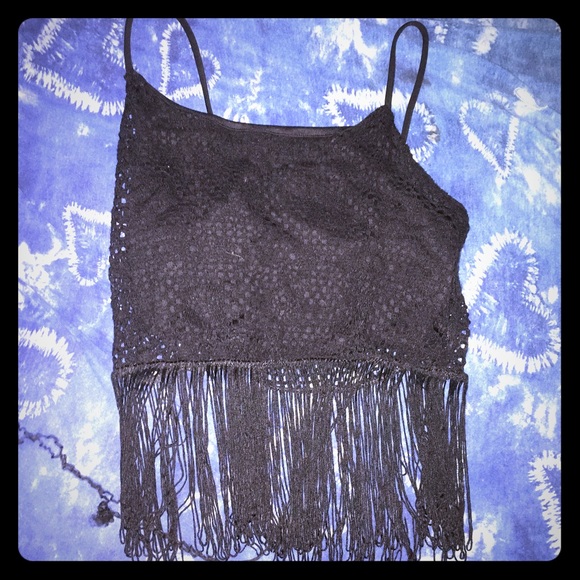 Blackheart Crochet Fringe Crop Tank - Picture 1 of 1