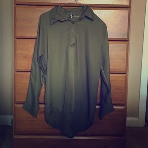 A Folded Collar Chiffon shirt , Navy Green