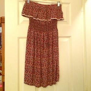 Red Floral Strapless Dress