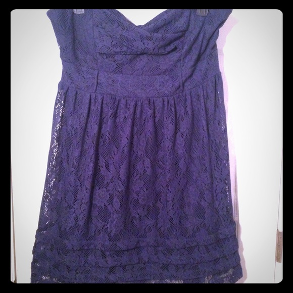 Strapless navy lace dress