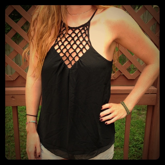 Tobi top with netted halter style design
