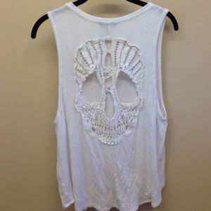 White Tank w/ Crocheted Skull on Back