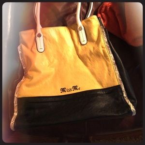 Huge Miss Me yellow, black, & snake print handbag