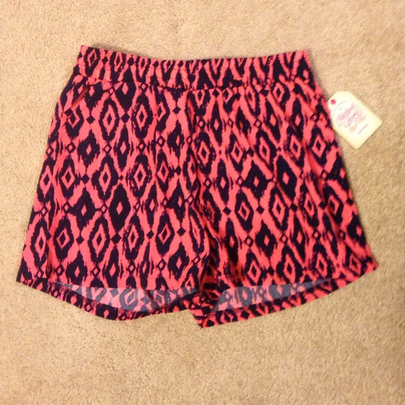 Childs large navy and coral print shorts
