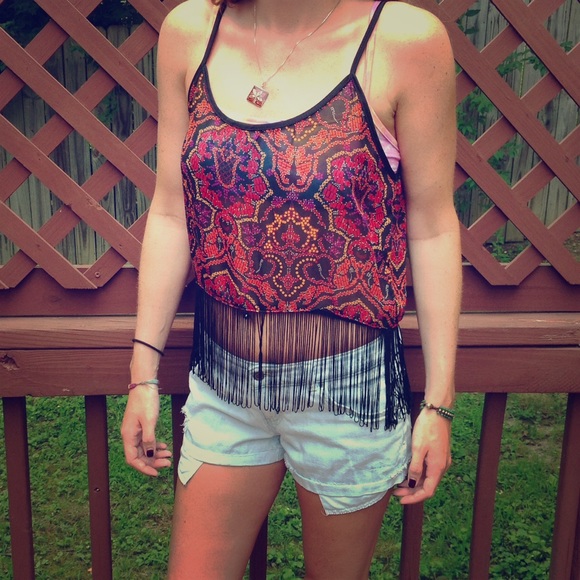 ✨Sheer fringe crop top✨ NWOT