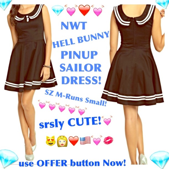 NWT Hell Bunny💓❤️Black Sailor Dress!👗👠sz MD!