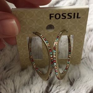 Fossil Authentic Rhinestone Hoop Earrings