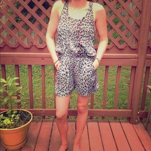 Teal leopard print strappy back romper