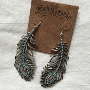Lucky Brand turquoise Feather Earrings