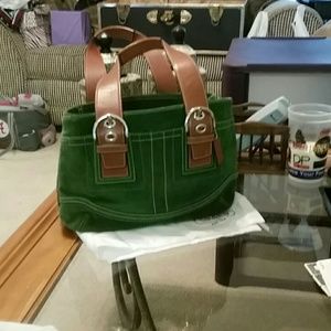 Green suede leather coach purse