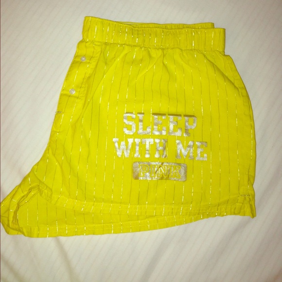 PINK Yellow and Silver Stripes Slumber Shorts Sz L