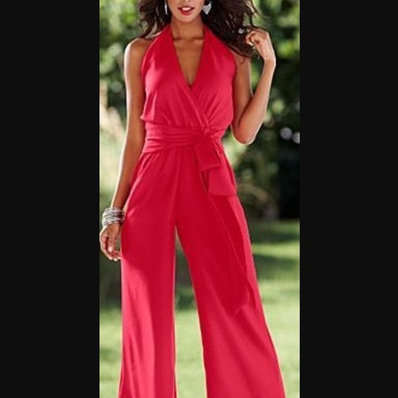 red palazzo jumpsuit