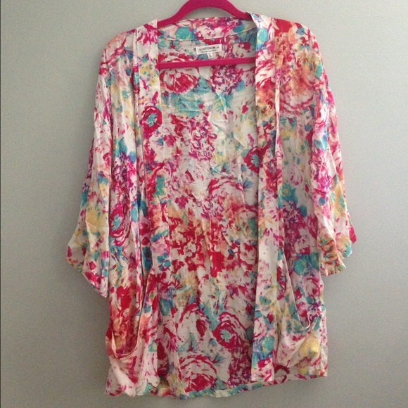 Long floral multi colored kimono
