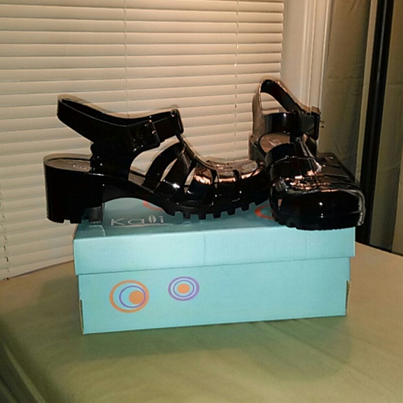 Black Jelly Wedge Sandals