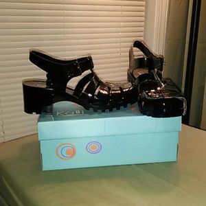 Black Jelly Wedge Sandals