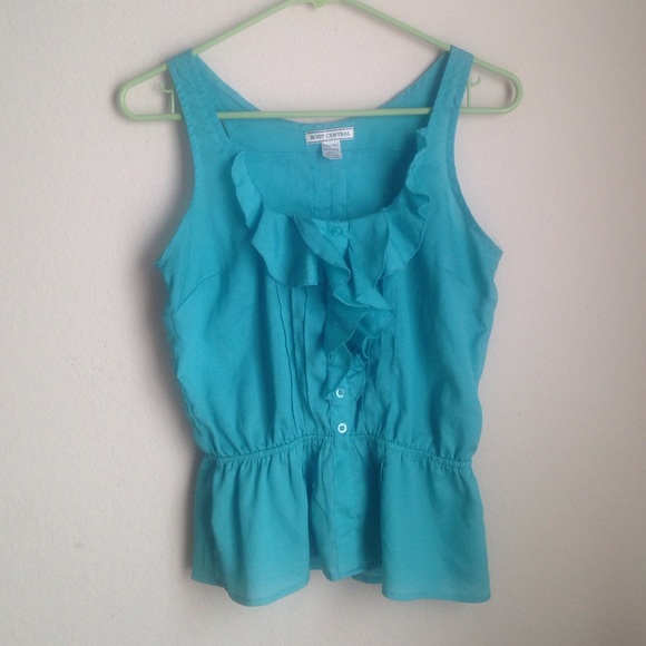 Aqua Blue Ruffled Tank Top