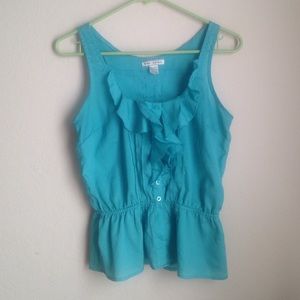 Aqua Blue Ruffled Tank Top