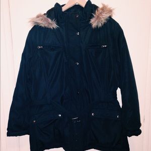 Black winter coat.
