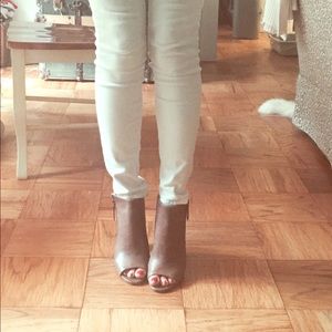 Peep toe booties in Cognac