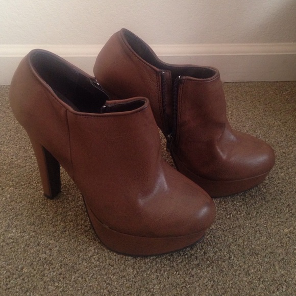Brown Faux Leather Booties