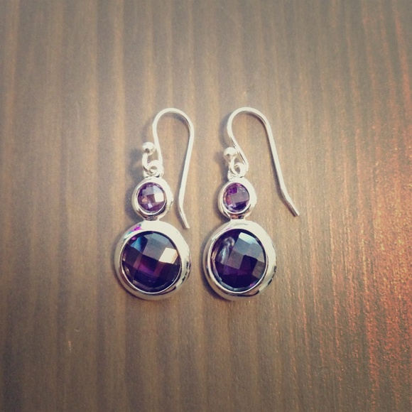 Sterling Silver Simulated Amethyst Earrings
