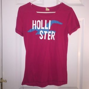 bright pink and blue Hollister t-shirt