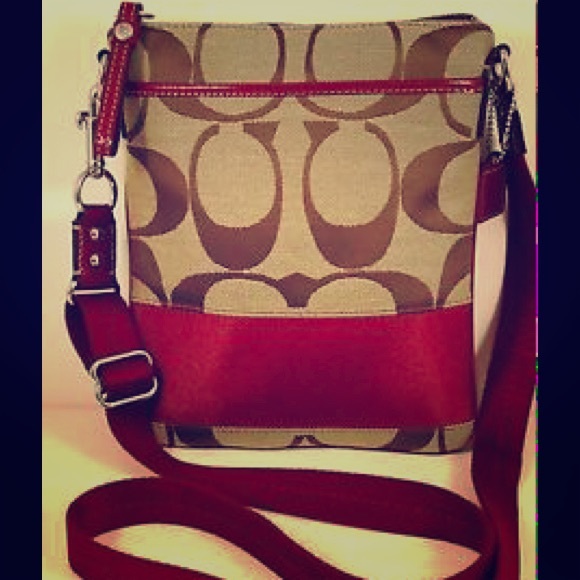 Signature Coach crossbody bag in red/khaki color