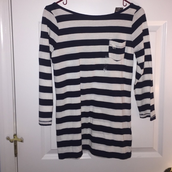 navy blue and white striped 3/4 length Abercrombie