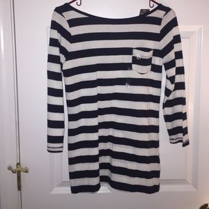 navy blue and white striped 3/4 length Abercrombie