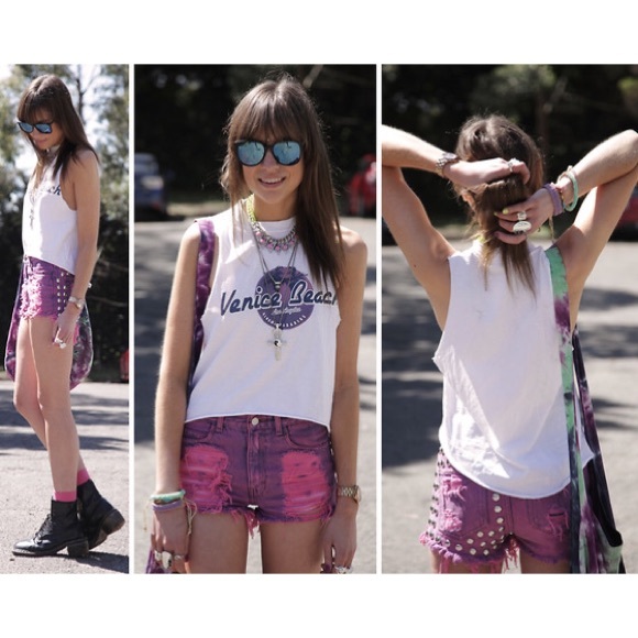 Studded & shredded vintage high cut off shorts