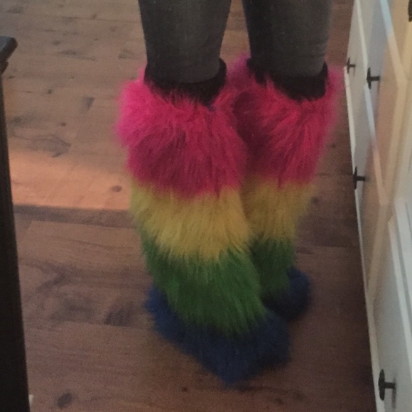 Rainbow fuzzy rave warmers