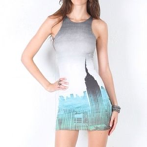 Motel Rocks Zena Dress in city scene blue XS