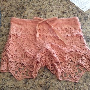 peach lace shorts