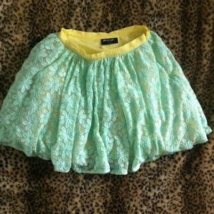 Nasty Gal Mint & yellow floral lace tulle skirt S