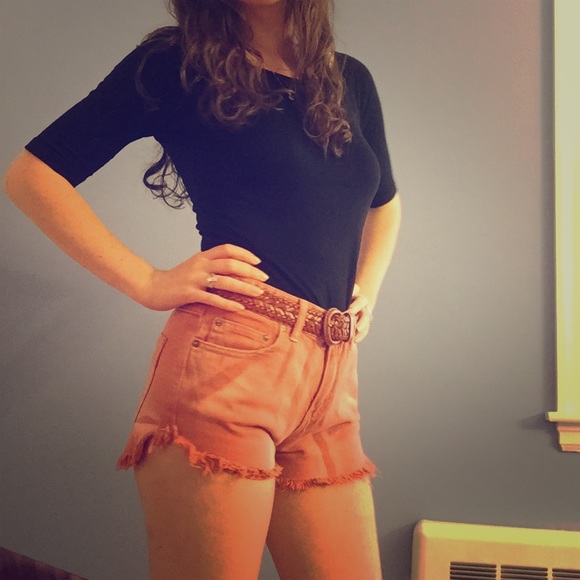 Faded Red High Waisted Denim Shorts