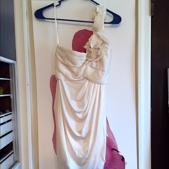 BCBG One Shoulder Ivory Drape Homecoming Dress, XS