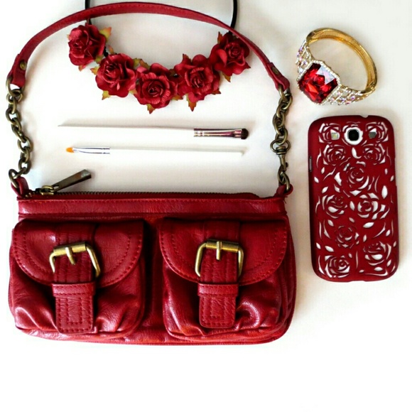 Express Leather Clutch Baguette Red Handbag