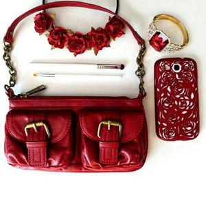 Express Leather Clutch Baguette Red Handbag