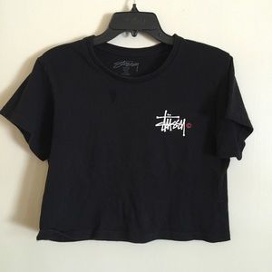 Black Stüssy worldwide loose crop top.