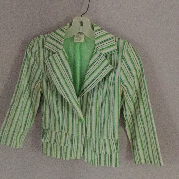 Green striped cropped blazer