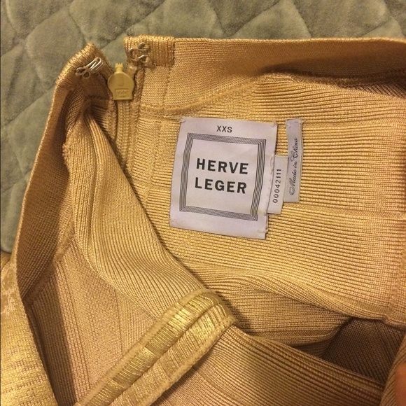 Gold Herve Leger Mini Dress - Picture 2 of 2