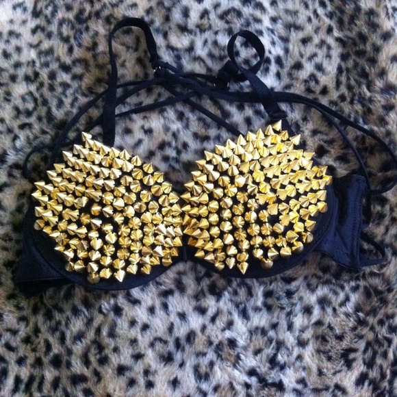 Gold spiked strappy bra 32A padded