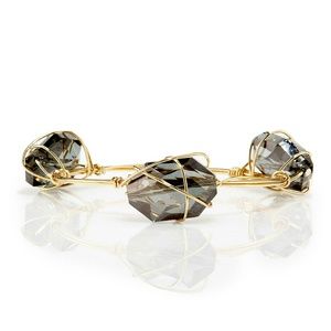 2 Gold Wire and Gunmetal Grey Stone Bangles